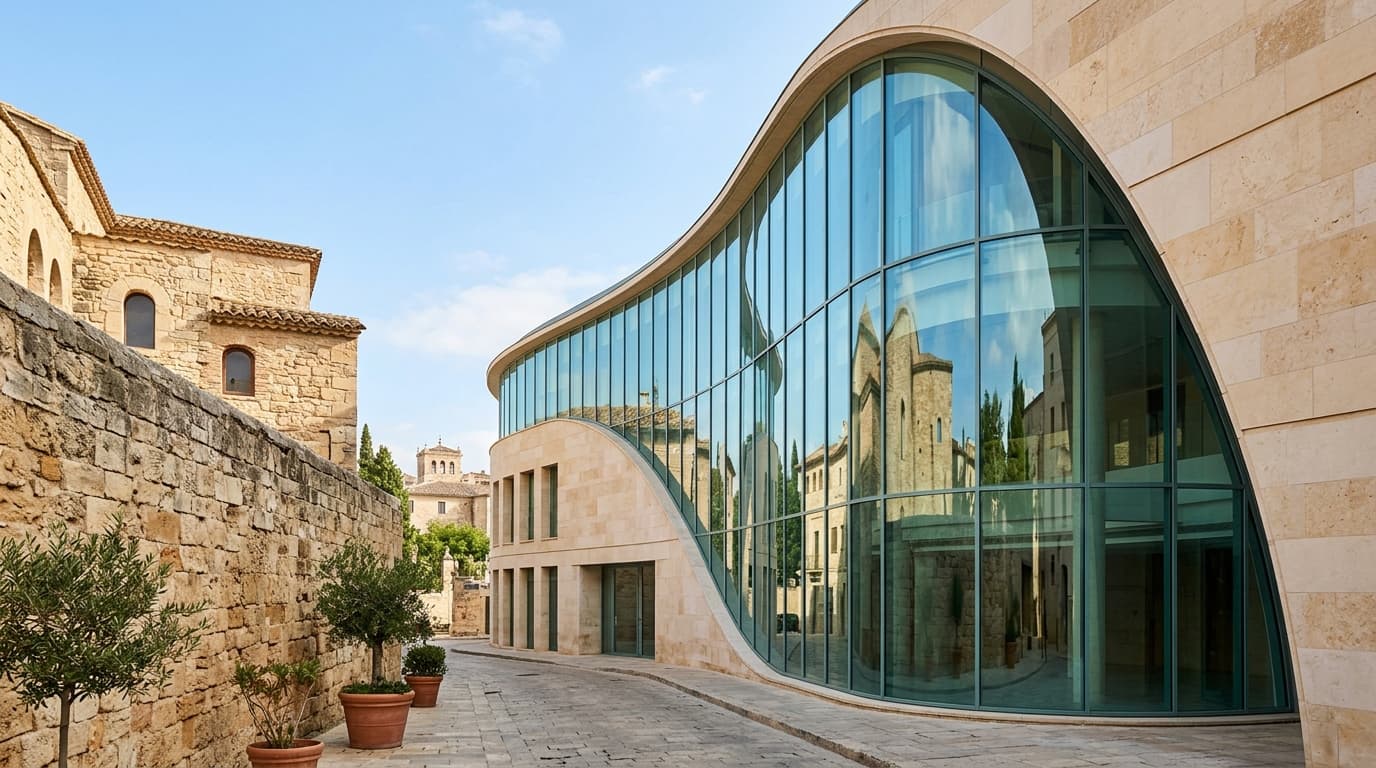 Architecture moderne à Malte, verre et pierre calcaire