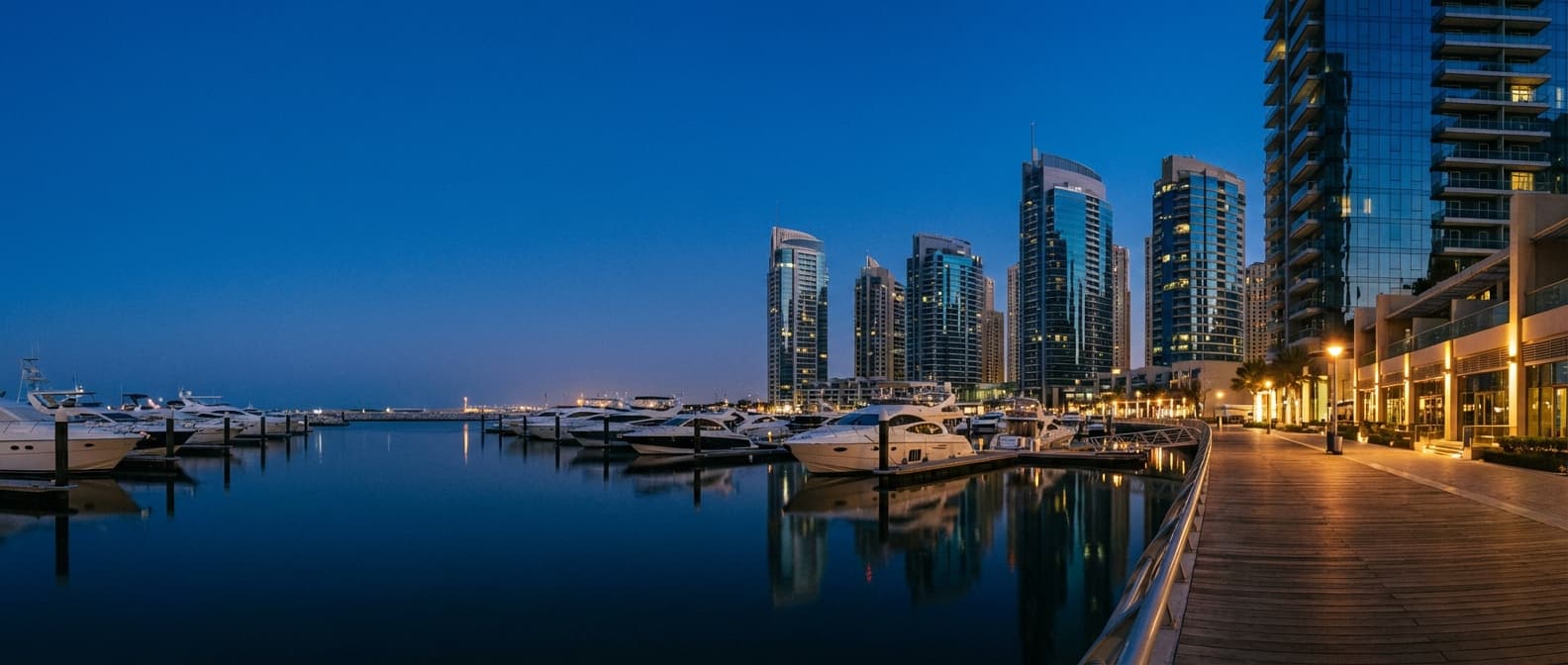 Dubai Marina bei Dämmerung