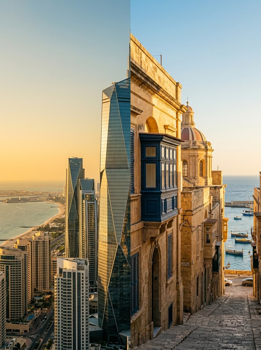 Architekturkontrast Dubai und Malta